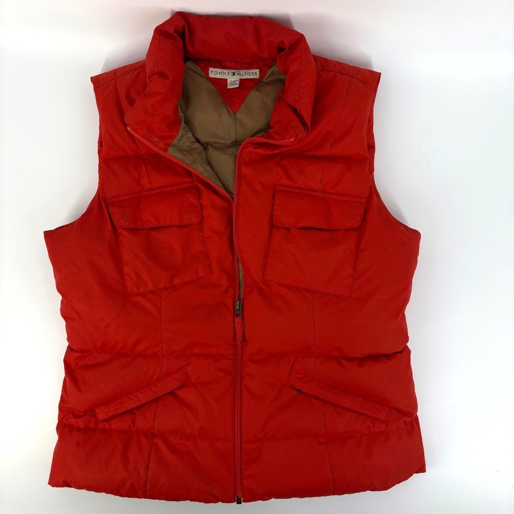 Tommy Hilfiger Womens Red Puffer Vest Full Zip Quilted Stand Collar Large - Picture 2 of 12